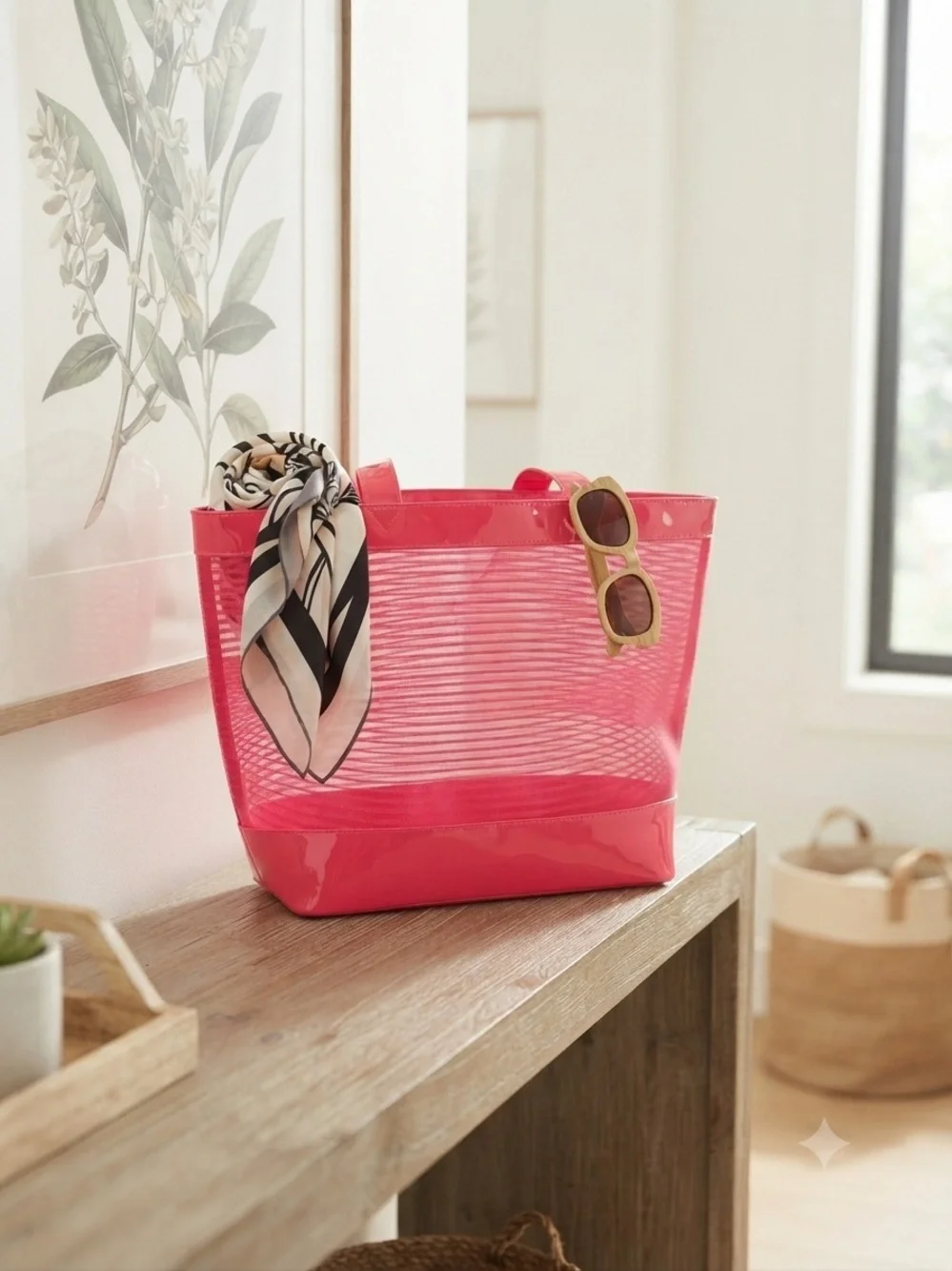 Women's Pink Clear Tote Bag with Accent Scarf